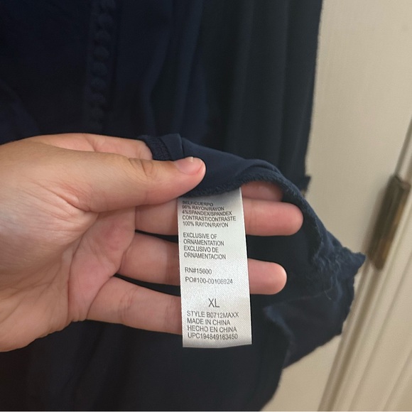 Democracy Dark Blue 3/4 Sleeve Buttoned Blouse - Picture 6 of 7